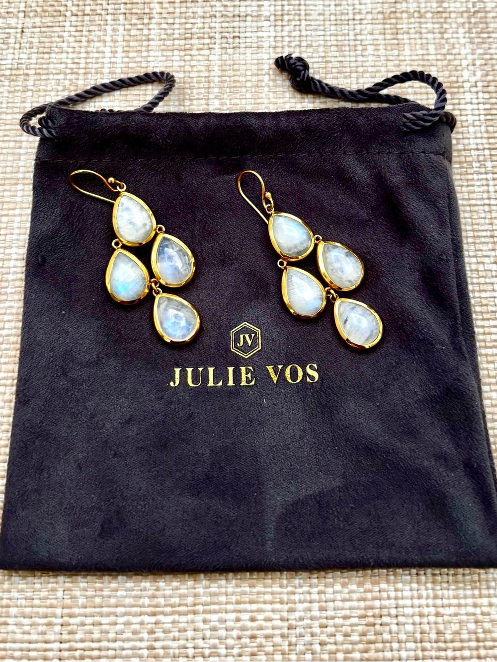 Julie Vos Gold “Marbella” Moonstone Teardrop Dangle Earrings // RETIRED
